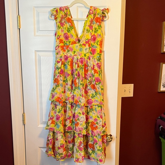 Banjanan Yellow and Pink Floral Midi Dress - Picture 1 of 5